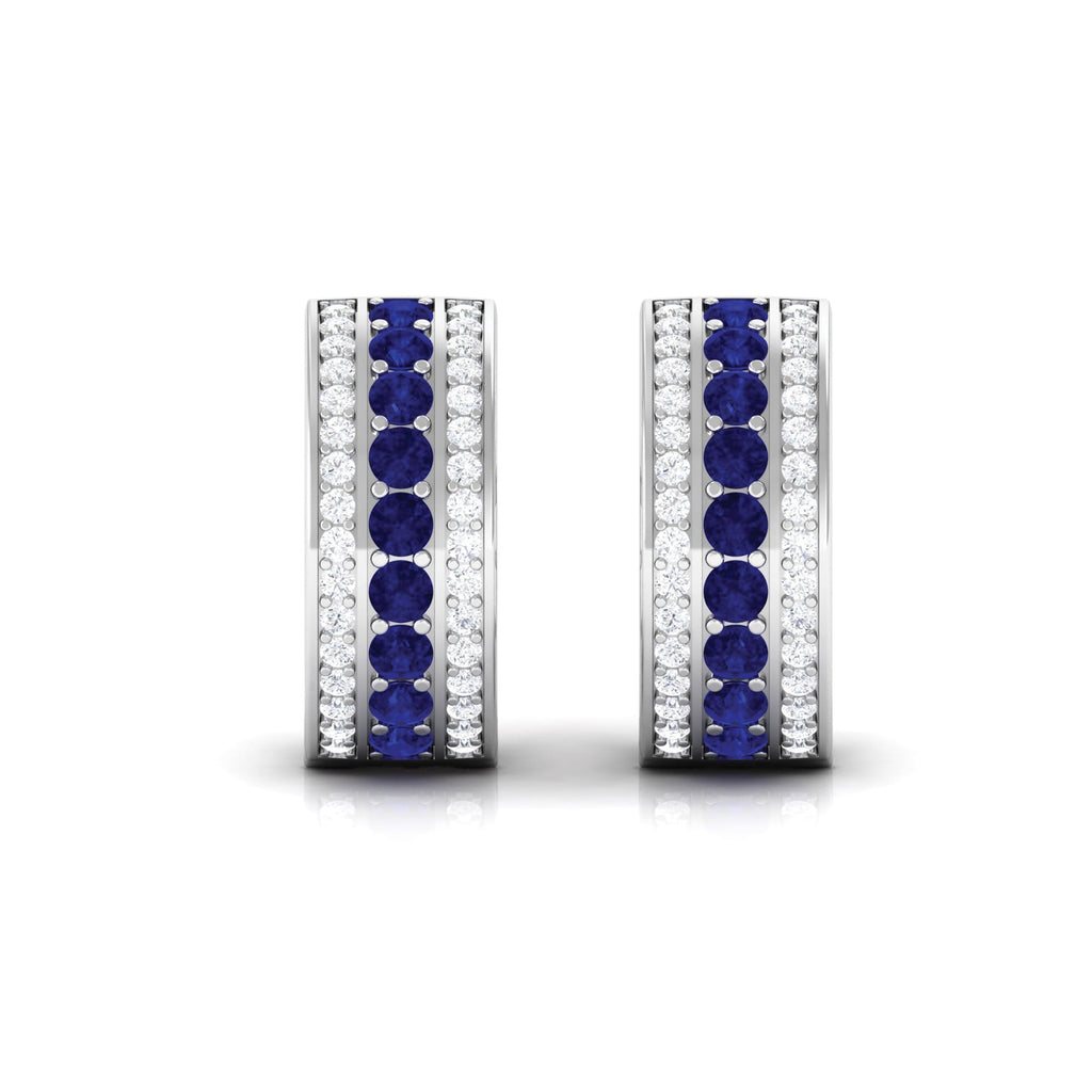 Lab Created Blue Sapphire and Diamond Hoop Earrings For Her