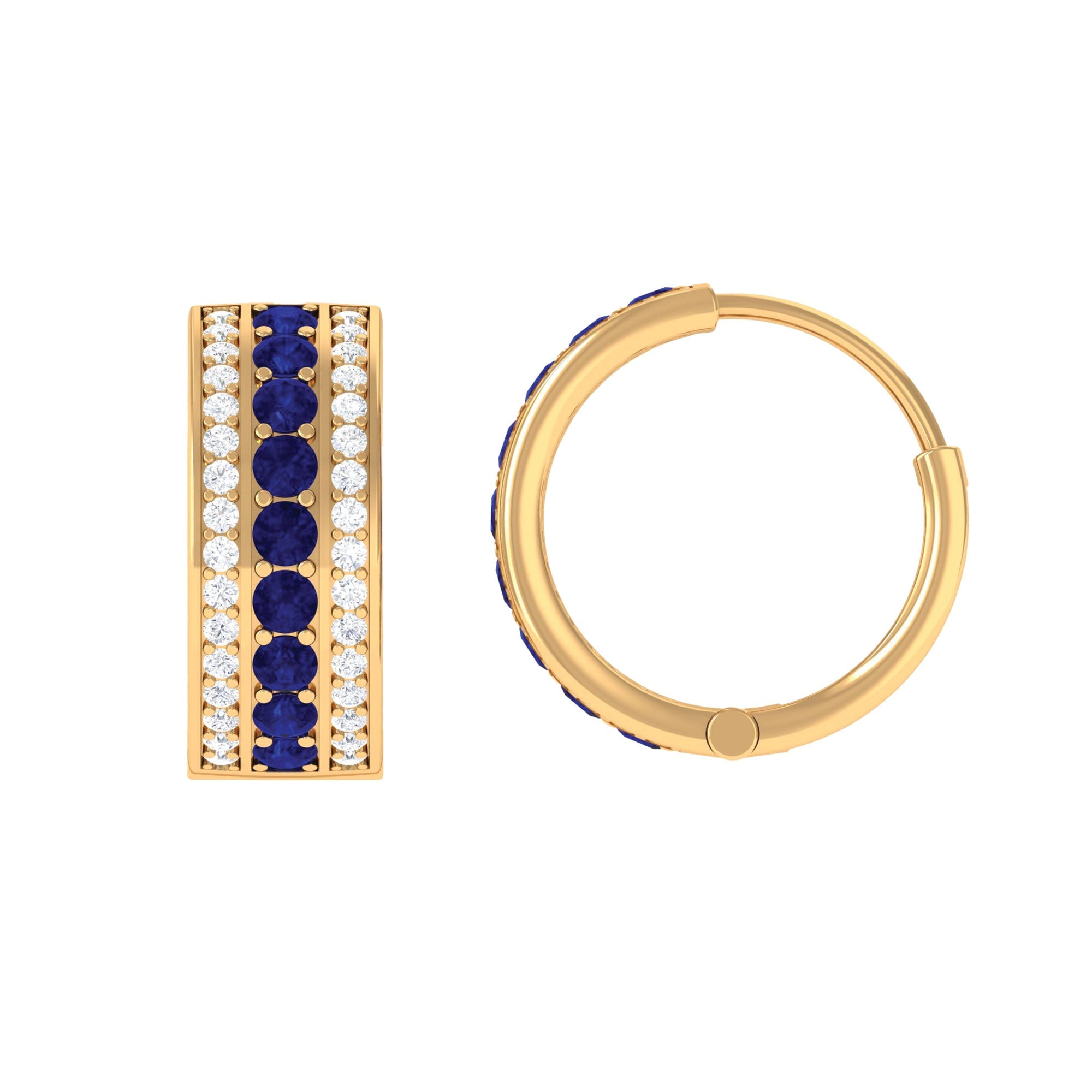 Lab Created Blue Sapphire and Diamond Hoop Earrings For Her