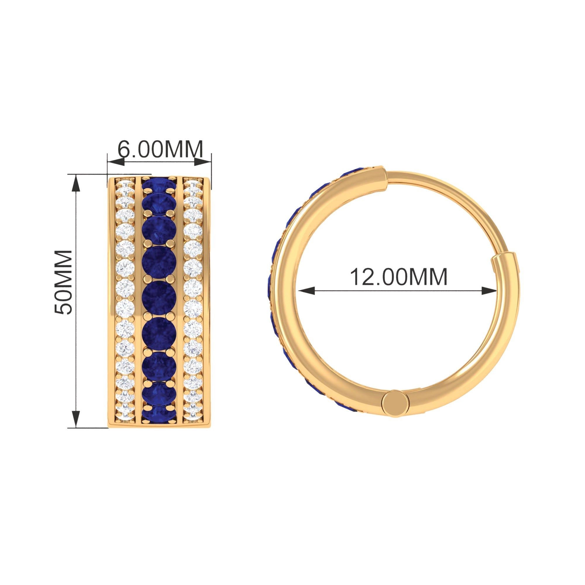 Lab Created Blue Sapphire and Diamond Hoop Earrings For Her