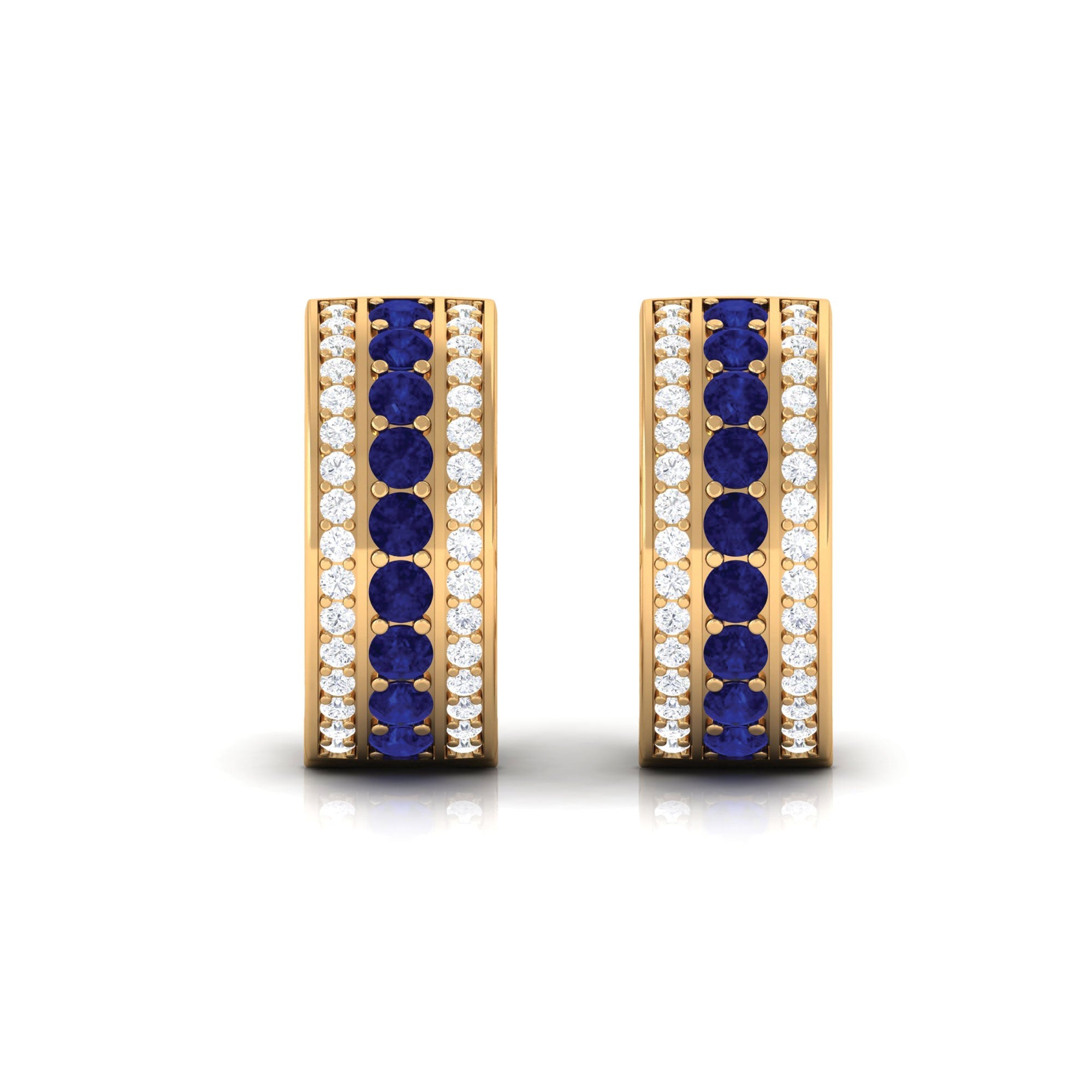 Lab Created Blue Sapphire and Diamond Hoop Earrings For Her