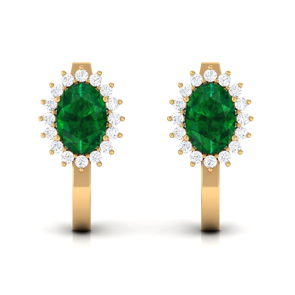 1.7 Carat Oval Cut Created Emerald and Diamond Halo Stud Earrings