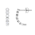 Bezel Set Round Moissanite Simple J Hoop Earrings