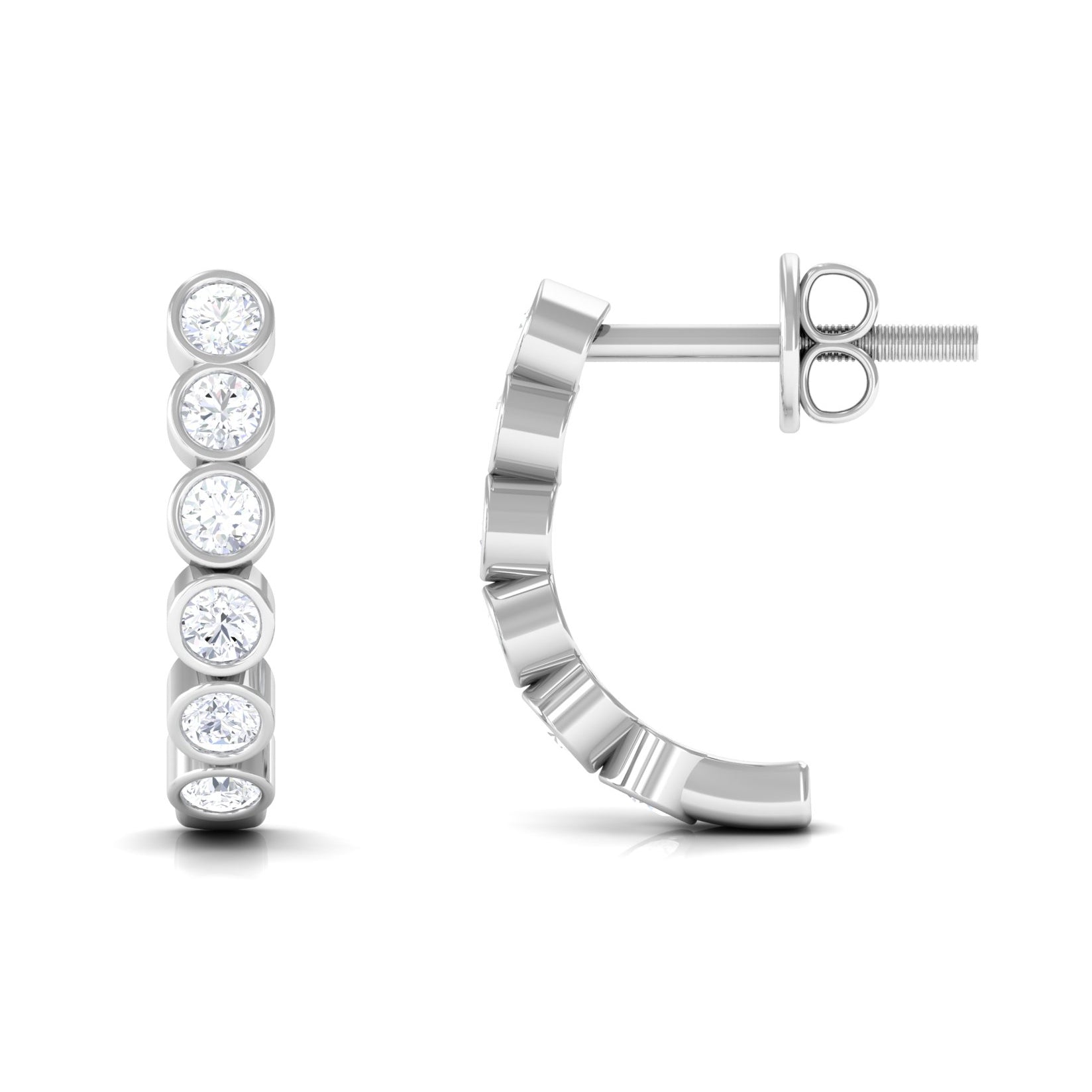 Bezel Set Round Moissanite Simple J Hoop Earrings