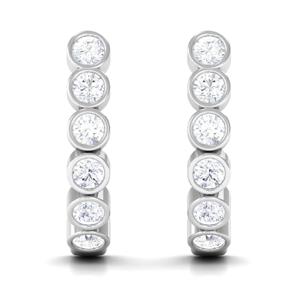 Bezel Set Round Moissanite Simple J Hoop Earrings