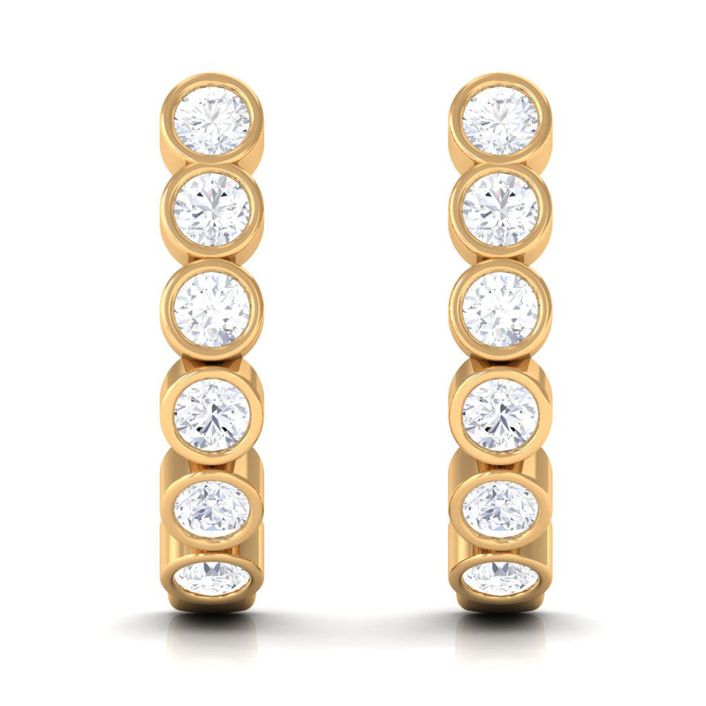 Bezel Set Round Moissanite Simple J Hoop Earrings