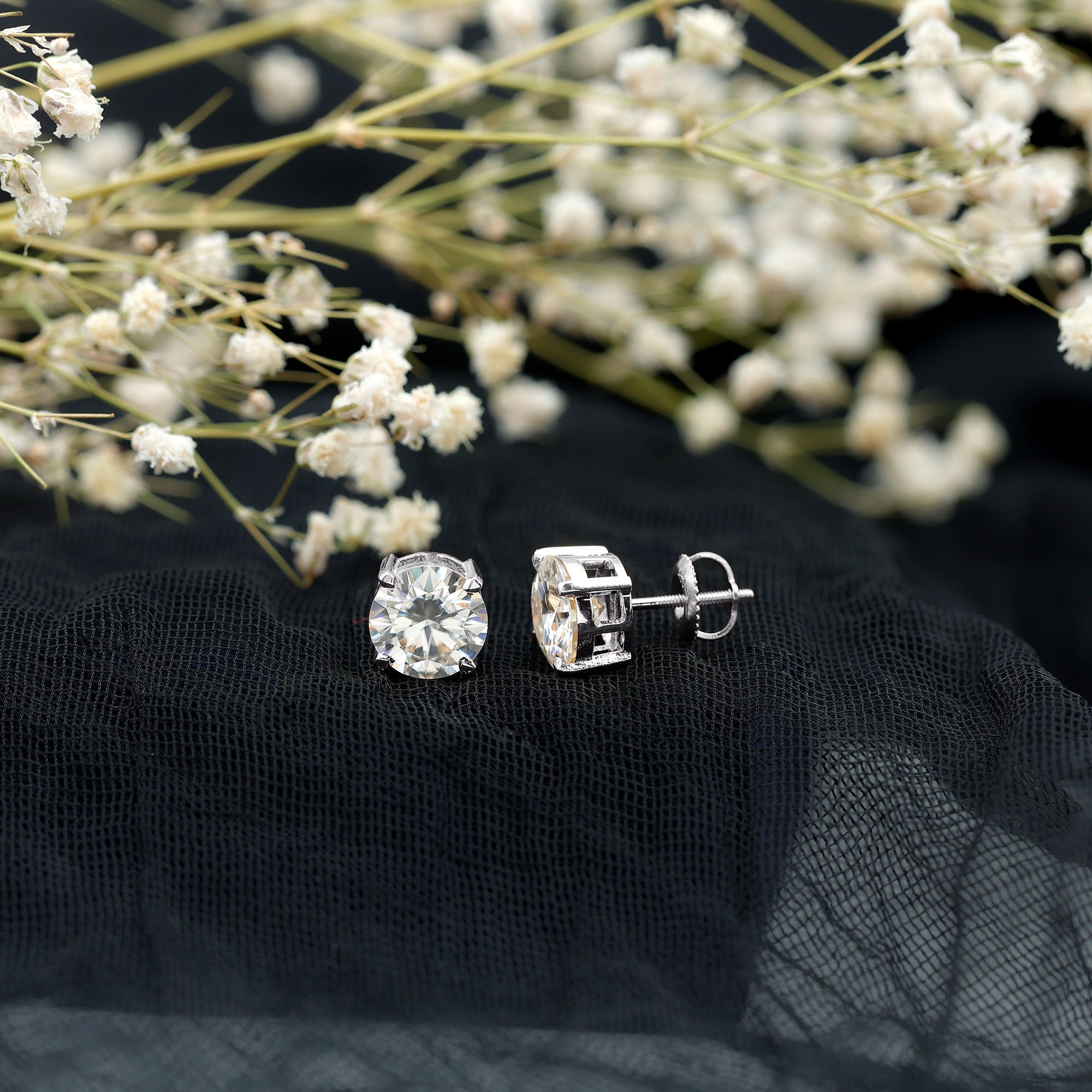 4.2 Carat Round Cut Moissanite Solitaire Stud Earrings