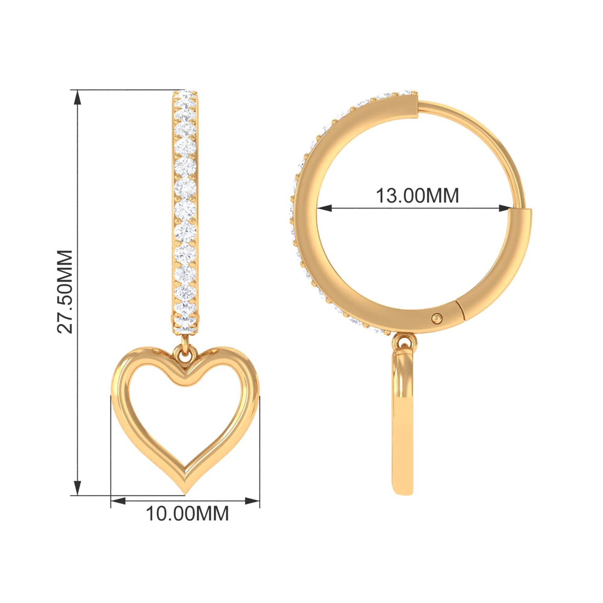 Certified Moissanite Heart Drop Hoop Earrings for Women