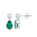 Pear Cut Lab Created Emerald and Moissanite Teardrop Earrings