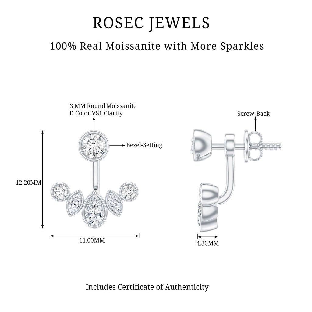 Bezel Set Certified Moissanite Ear Jacket Earrings for Women