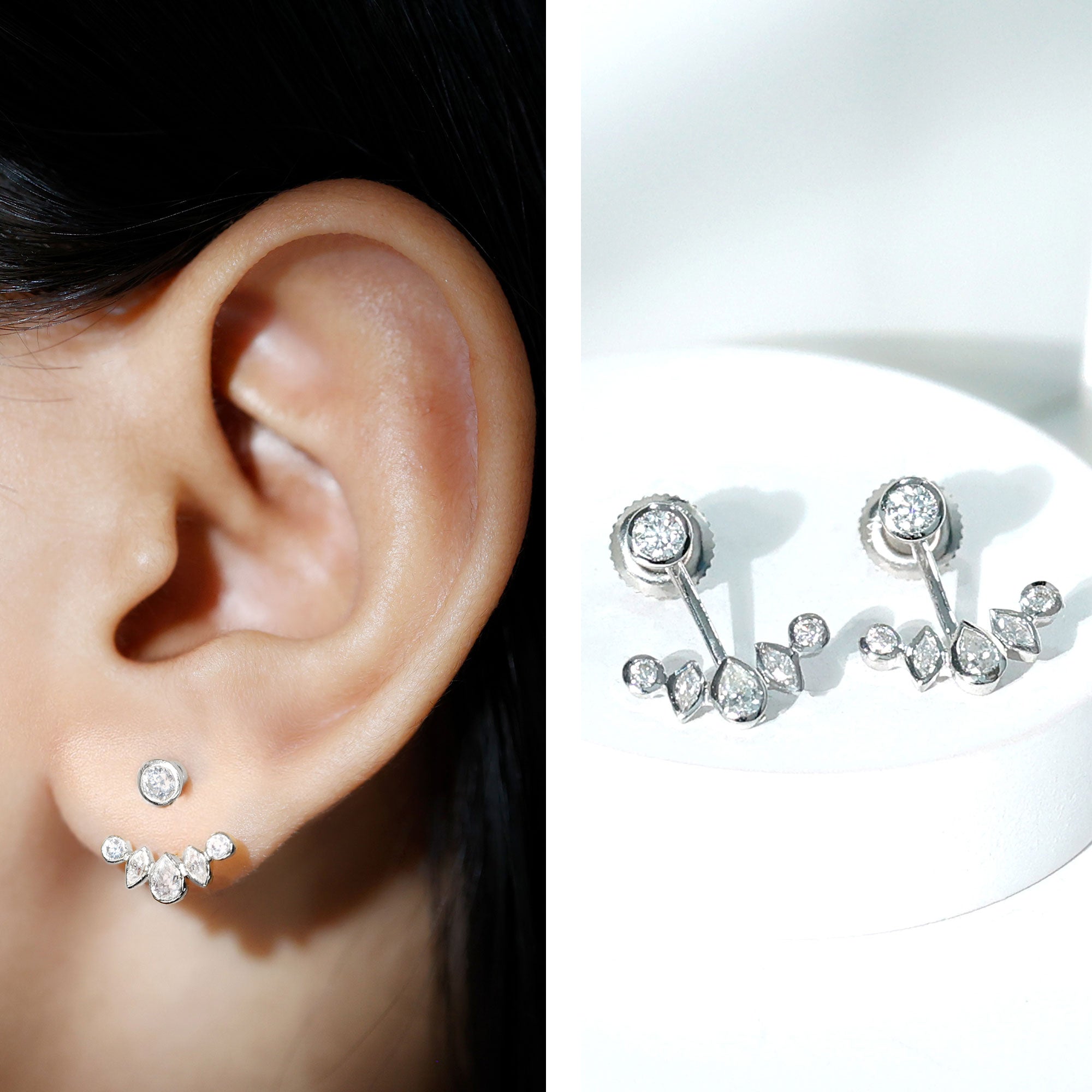 Bezel Set Certified Moissanite Ear Jacket Earrings for Women