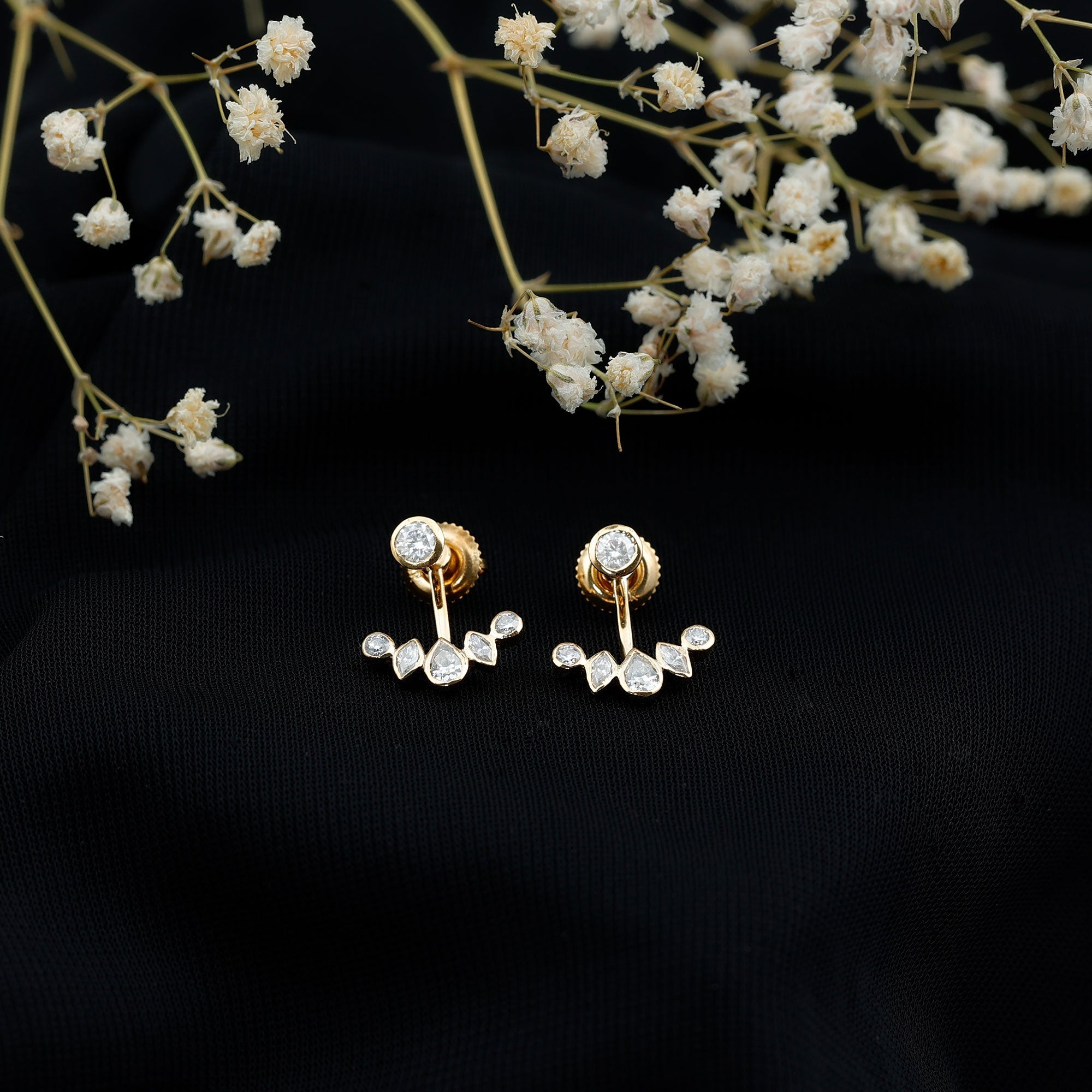 Bezel Set Certified Moissanite Ear Jacket Earrings for Women