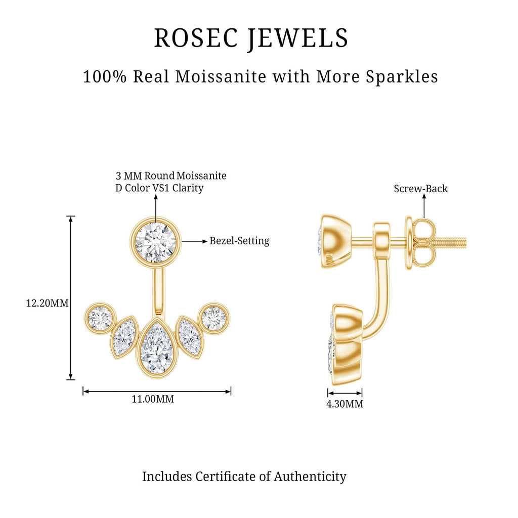 Bezel Set Certified Moissanite Ear Jacket Earrings for Women