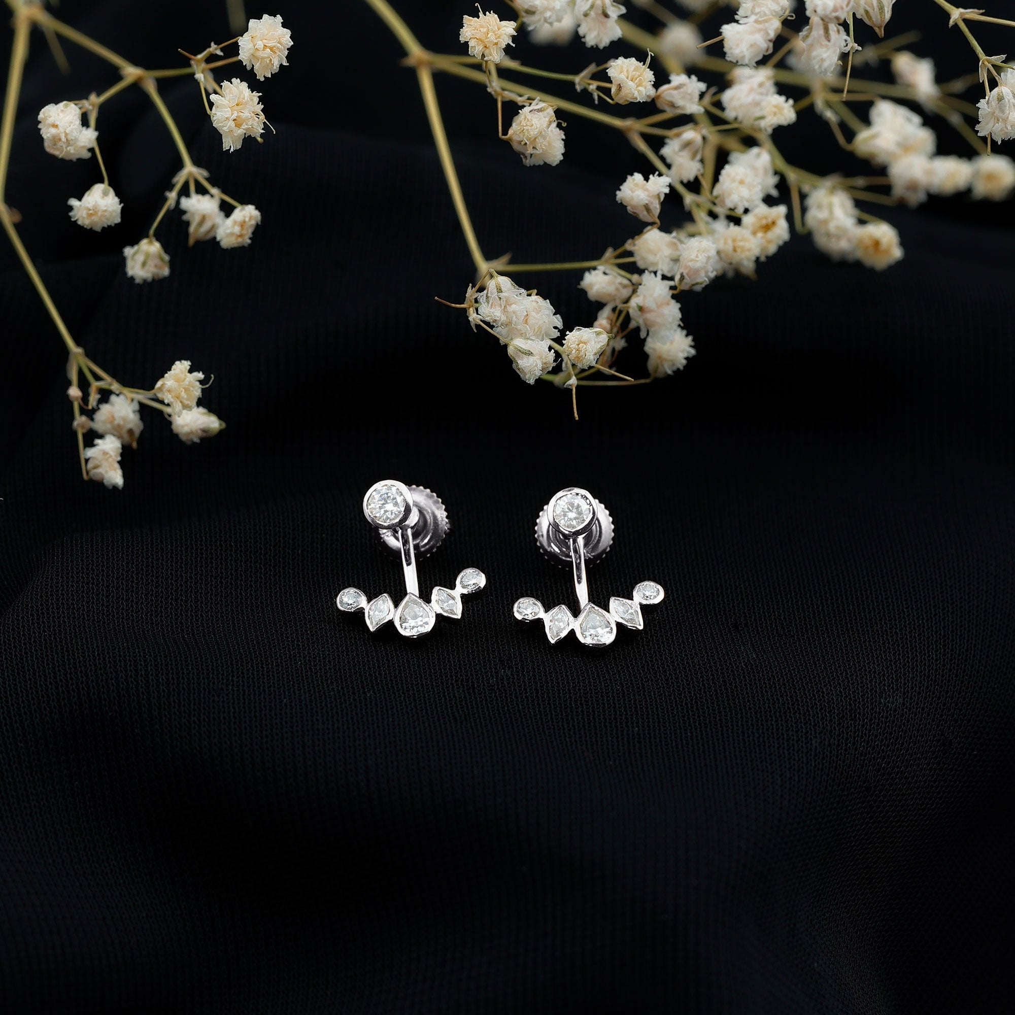 Bezel Set Certified Moissanite Ear Jacket Earrings for Women
