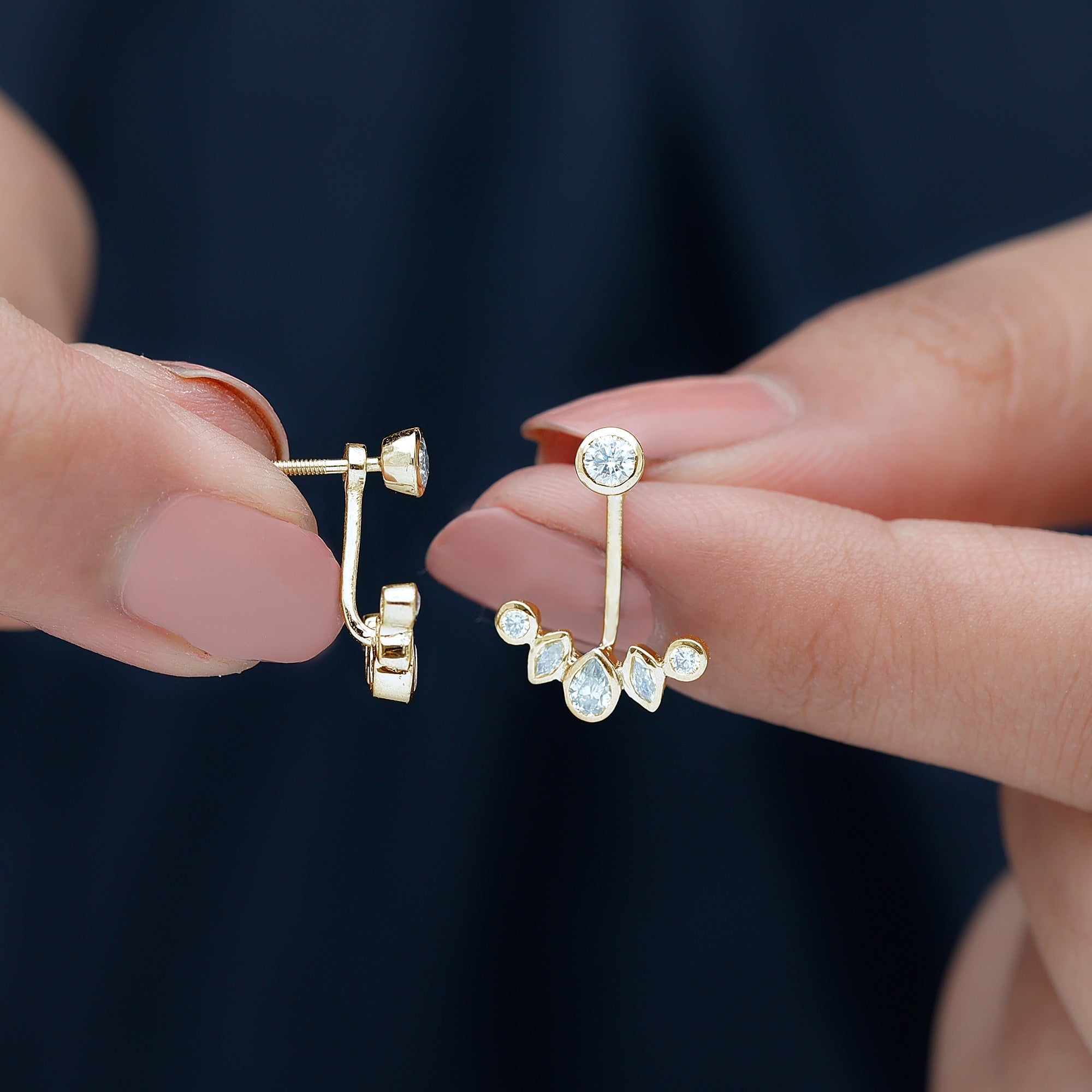 Bezel Set Certified Moissanite Ear Jacket Earrings for Women