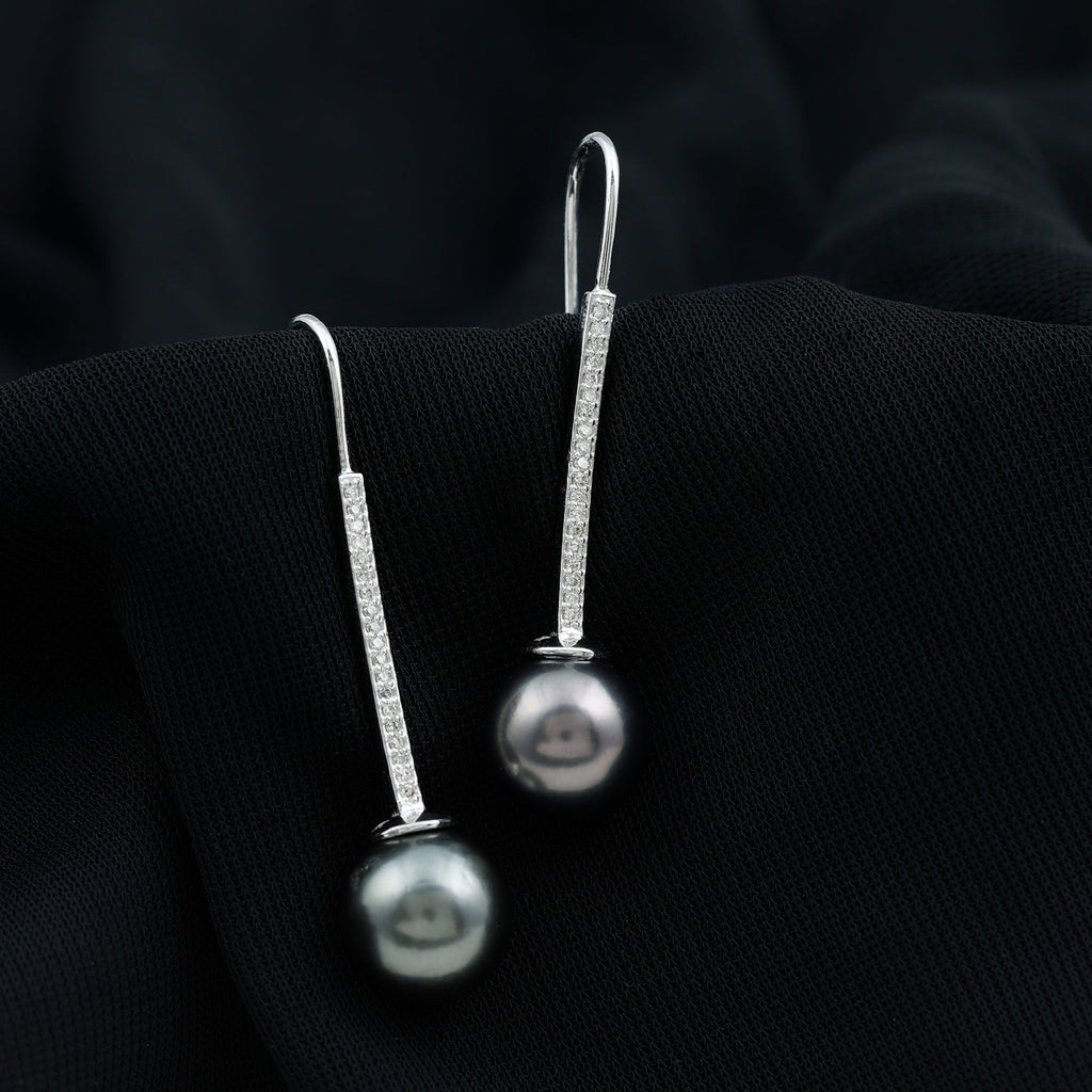 15 Carat Tahitian Pearl Dangle Earrings with Diamond Stones