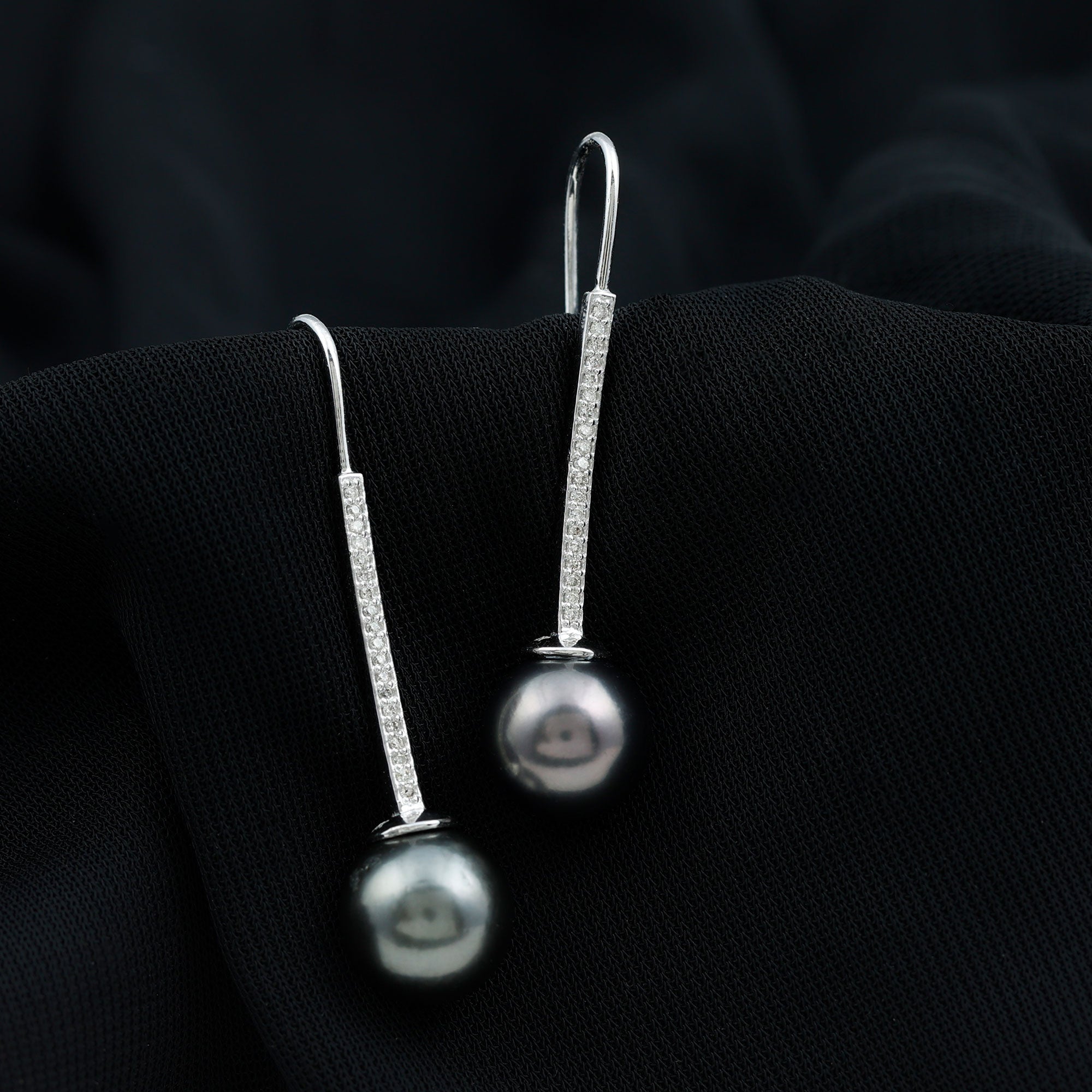 15 Carat Tahitian Pearl Dangle Earrings with Diamond Stones