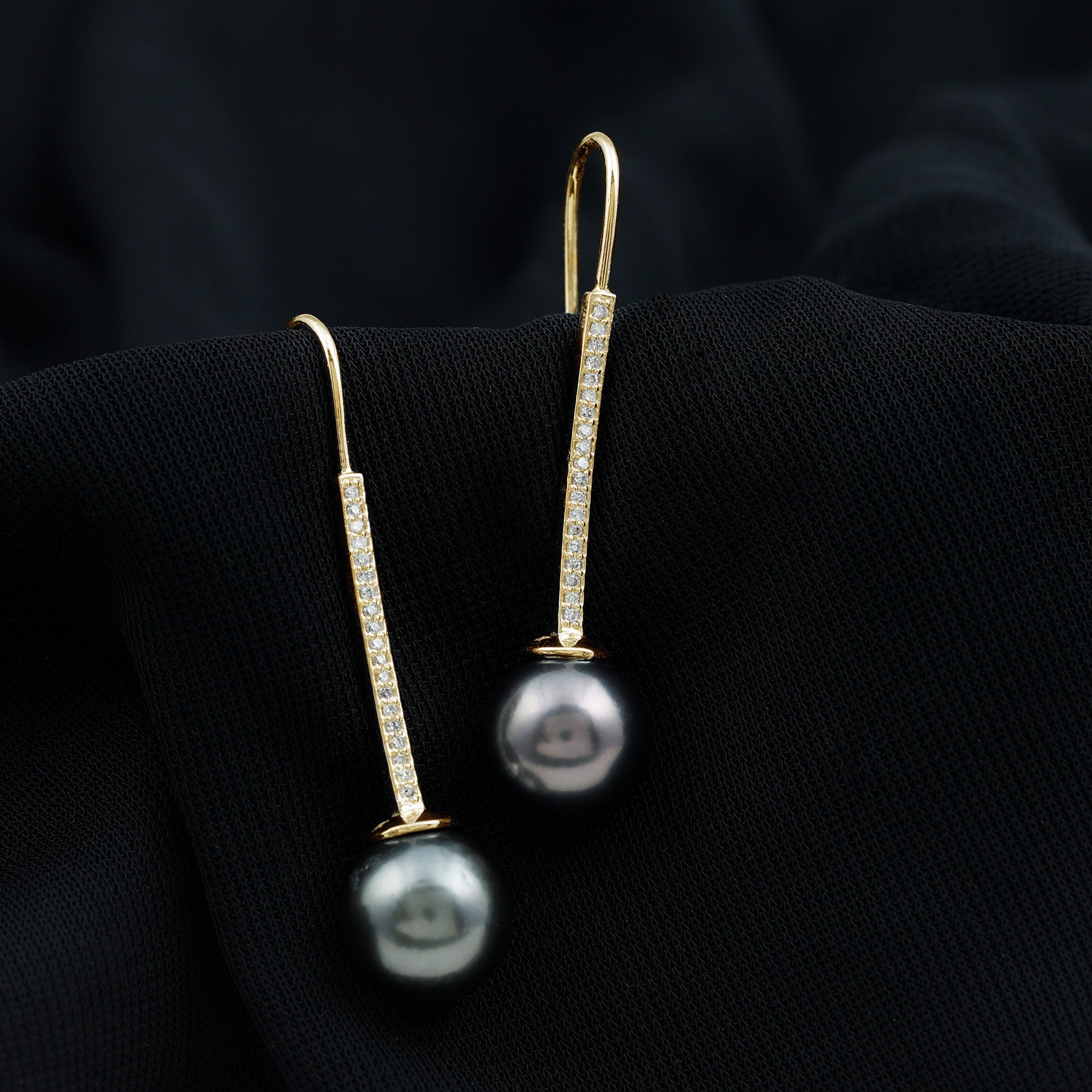 15 Carat Tahitian Pearl Dangle Earrings with Diamond Stones