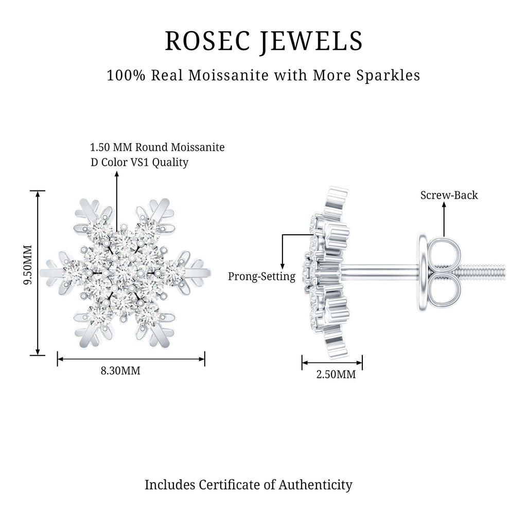 Certified Moissanite Snowflake Stud Earrings