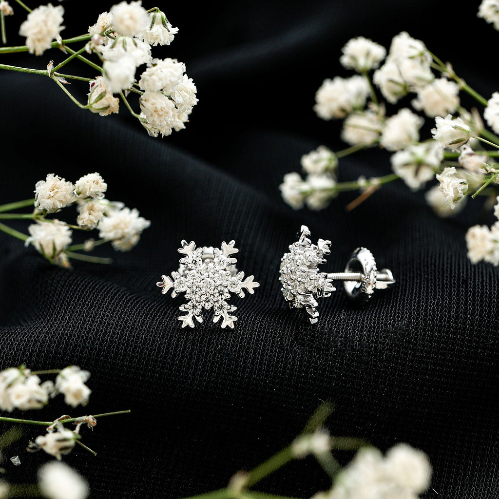 Certified Moissanite Snowflake Stud Earrings