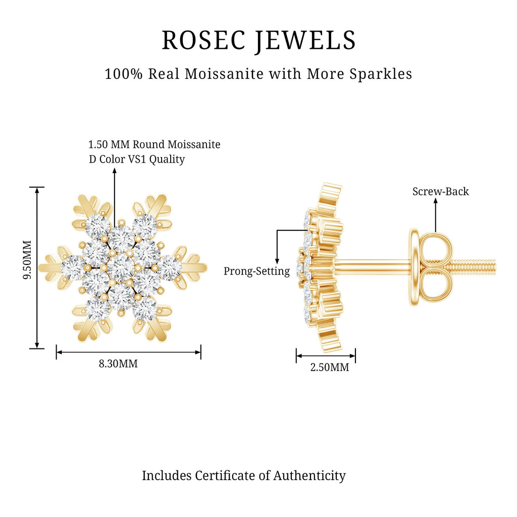 Certified Moissanite Snowflake Stud Earrings