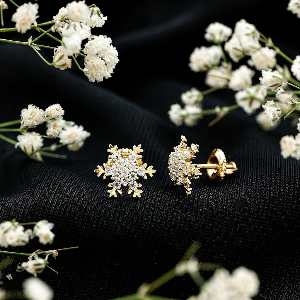 Certified Moissanite Snowflake Stud Earrings