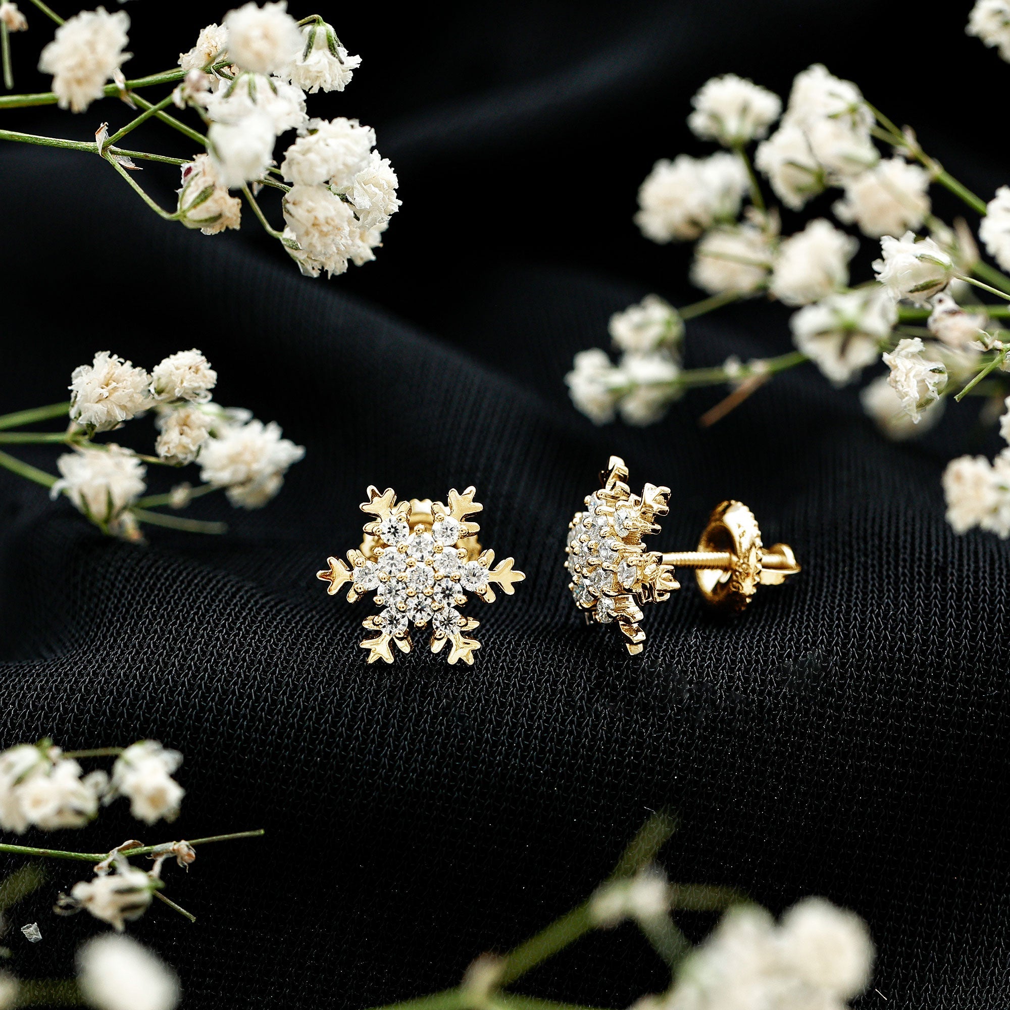 Certified Moissanite Snowflake Stud Earrings