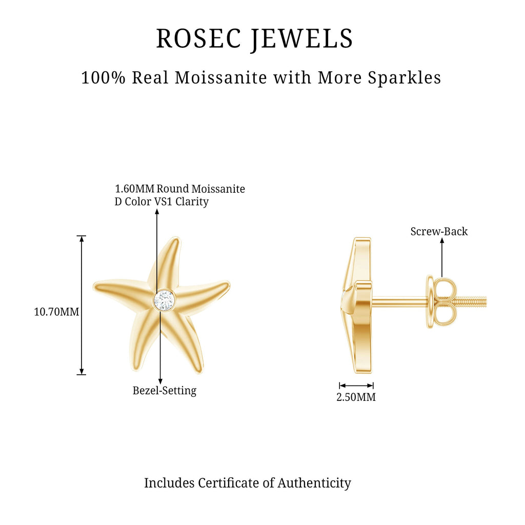 Bezel Set Round Moissanite Starfish Stud Earrings