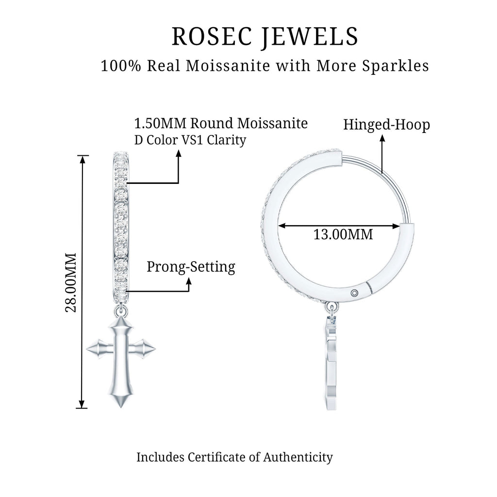 Certified Moissanite Cross Drop Earrings