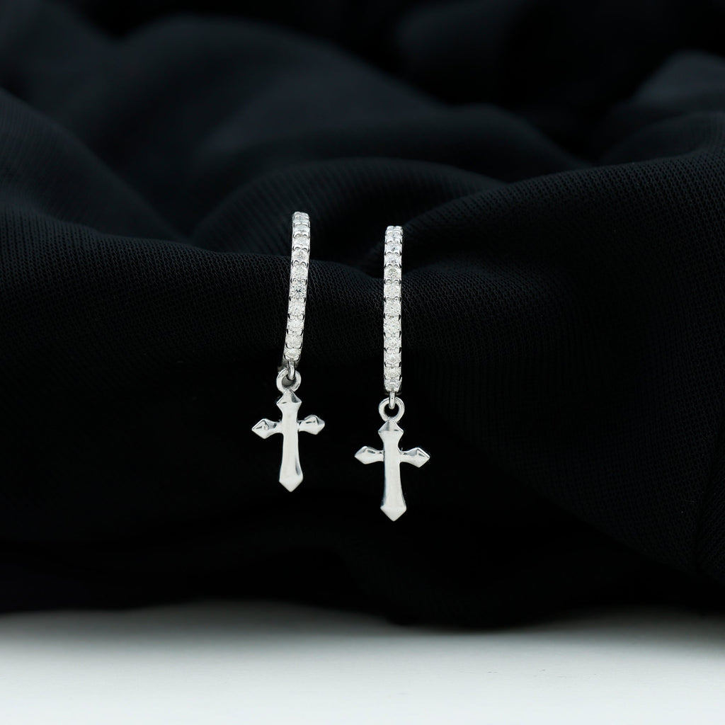 Certified Moissanite Cross Drop Earrings