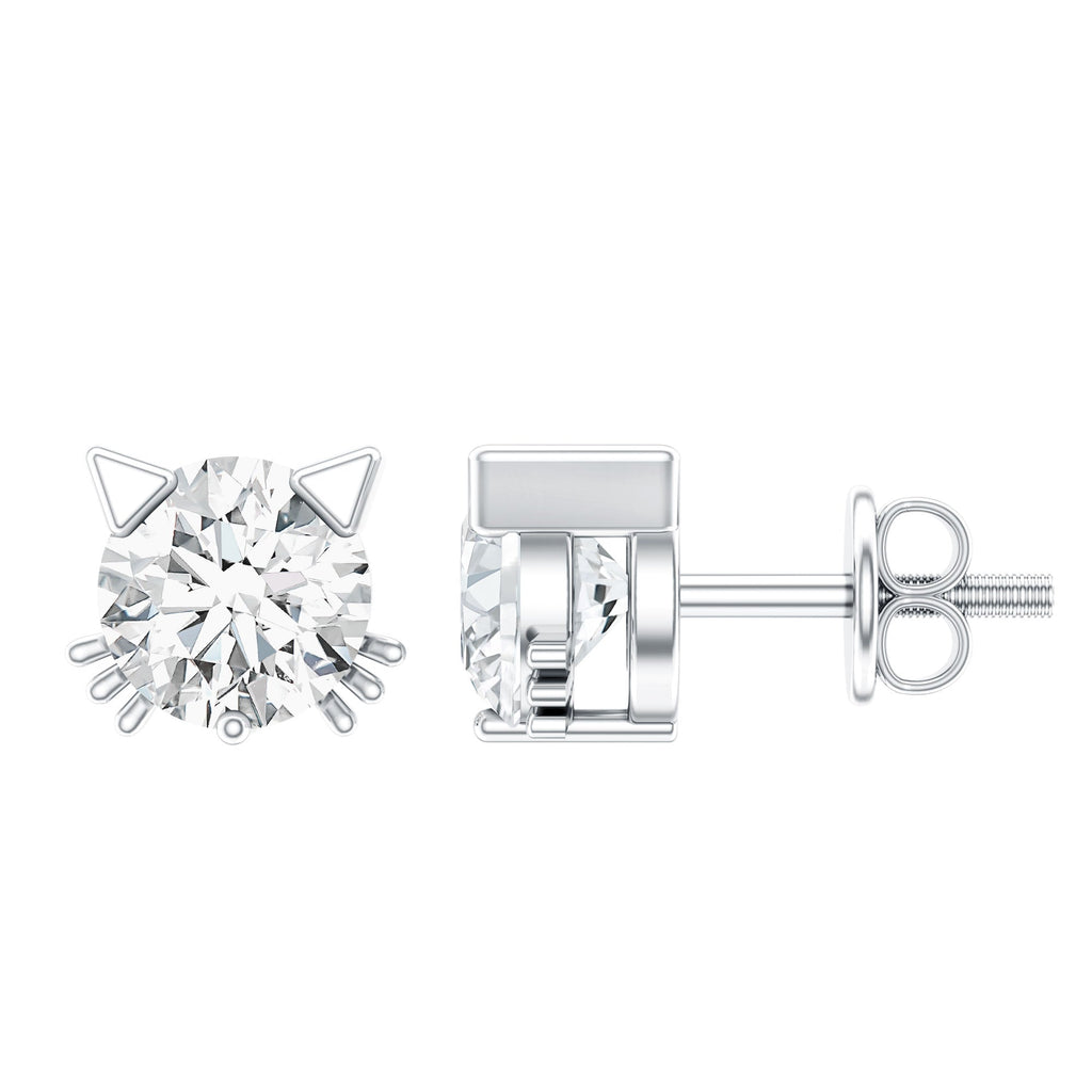 1 CT Solitaire Moissanite Cat Stud Earrings with Screw Back