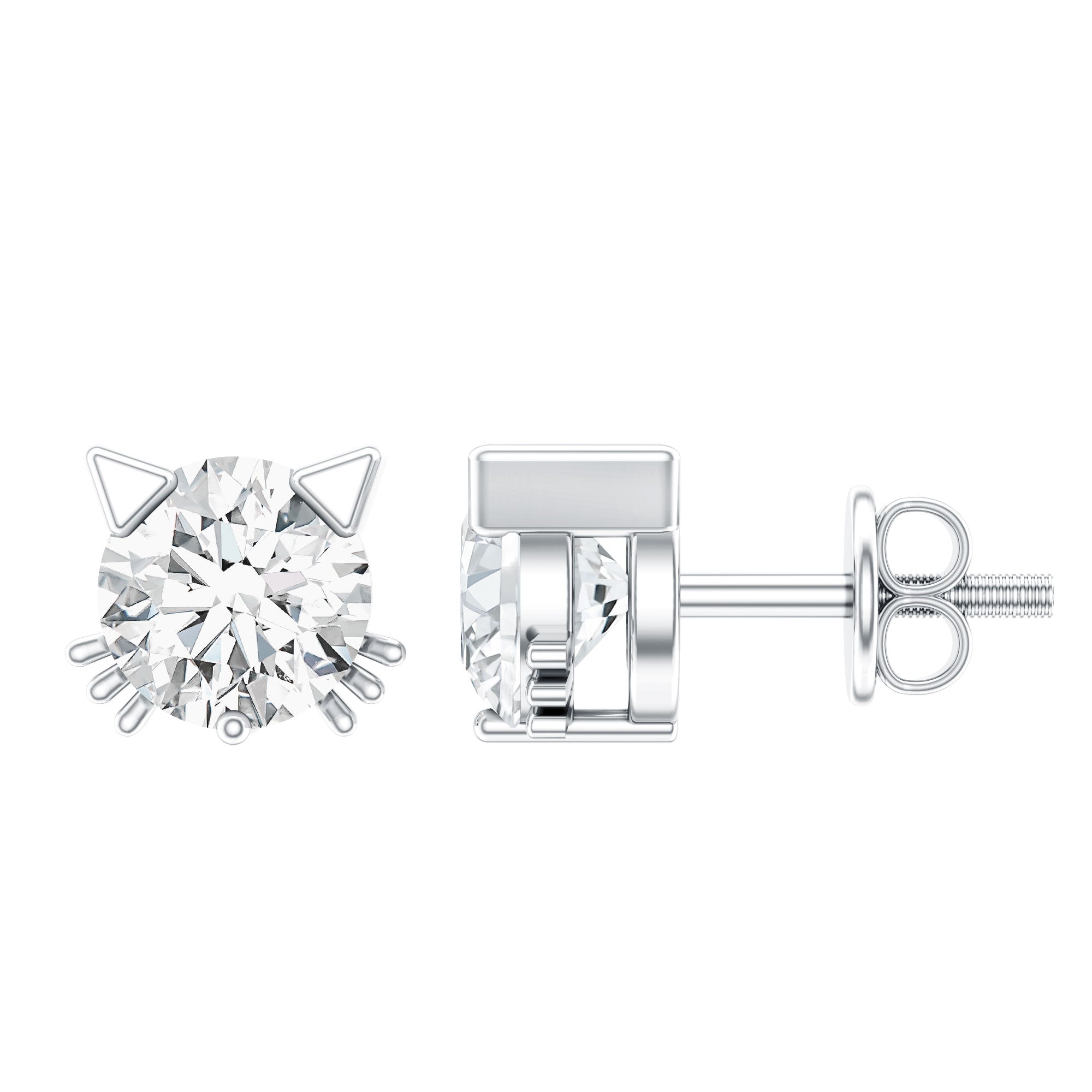 1 CT Solitaire Moissanite Cat Stud Earrings with Screw Back