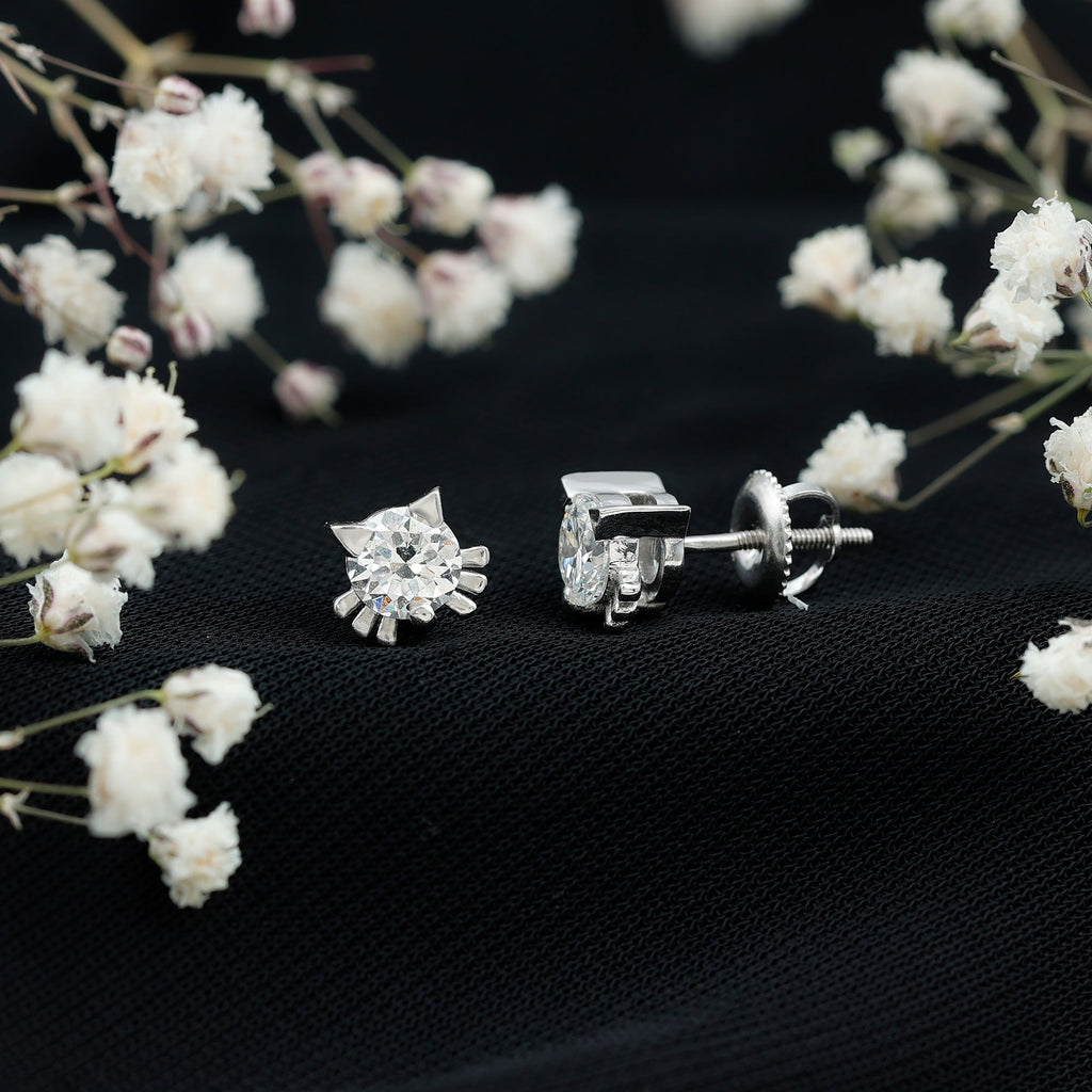 1 CT Solitaire Moissanite Cat Stud Earrings with Screw Back