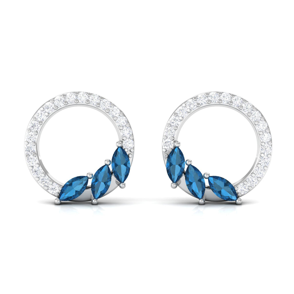 Marquise Cut London Blue Topaz and Diamond Eternity Stud Earrings
