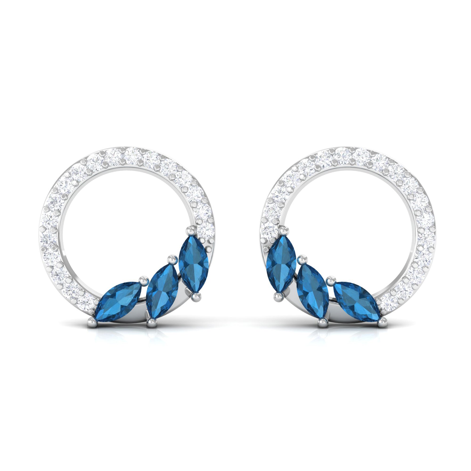 Marquise Cut London Blue Topaz and Diamond Eternity Stud Earrings