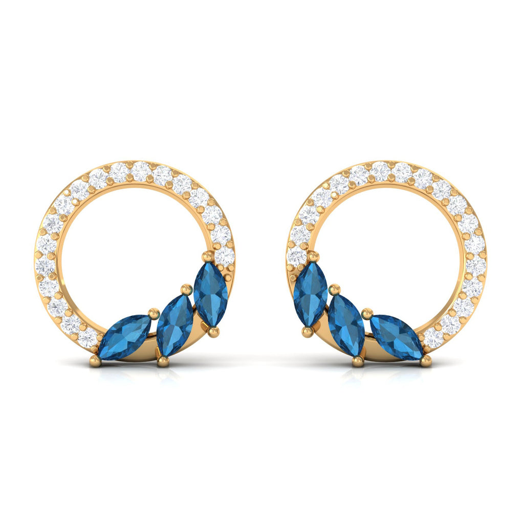 Marquise Cut London Blue Topaz and Diamond Eternity Stud Earrings