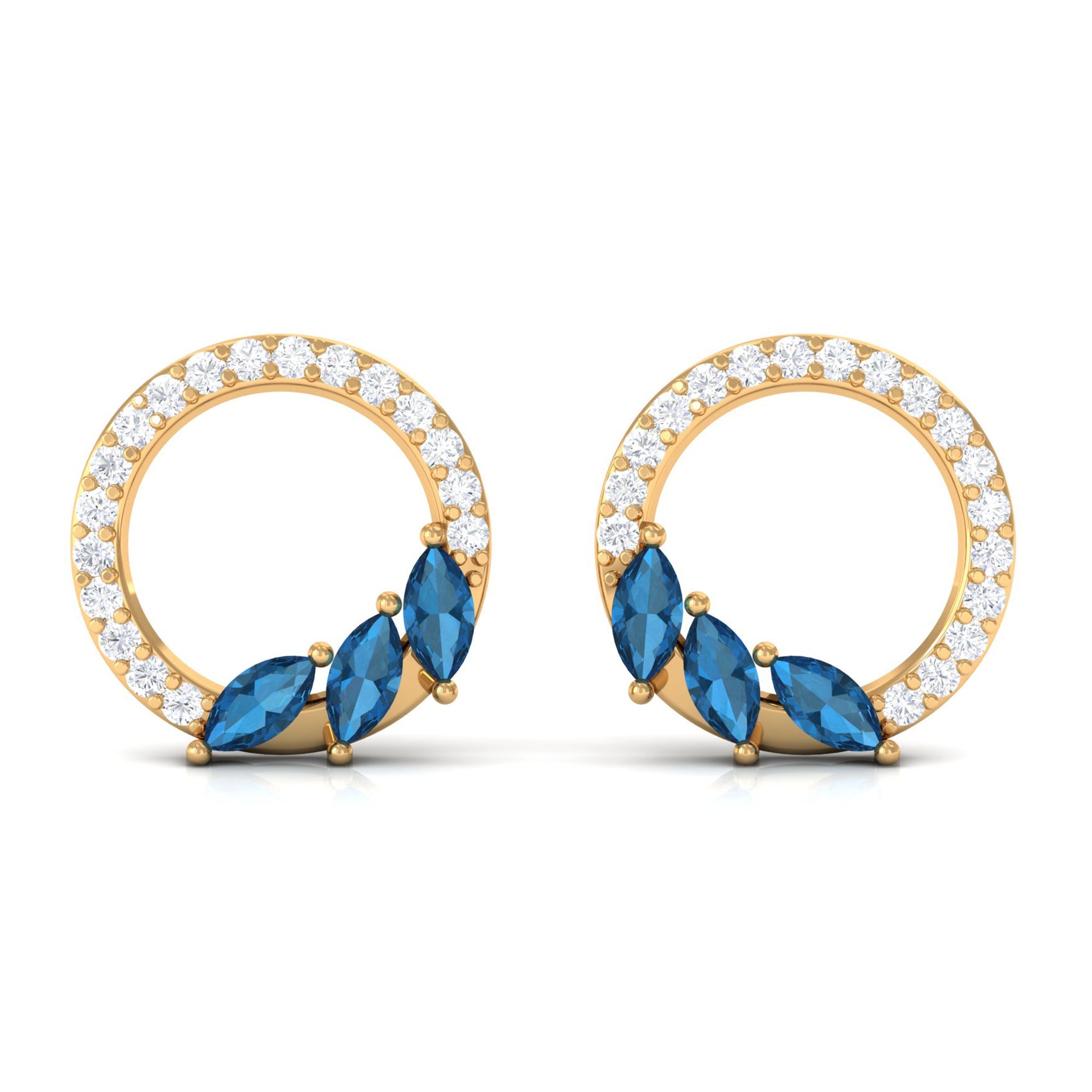 Marquise Cut London Blue Topaz and Diamond Eternity Stud Earrings
