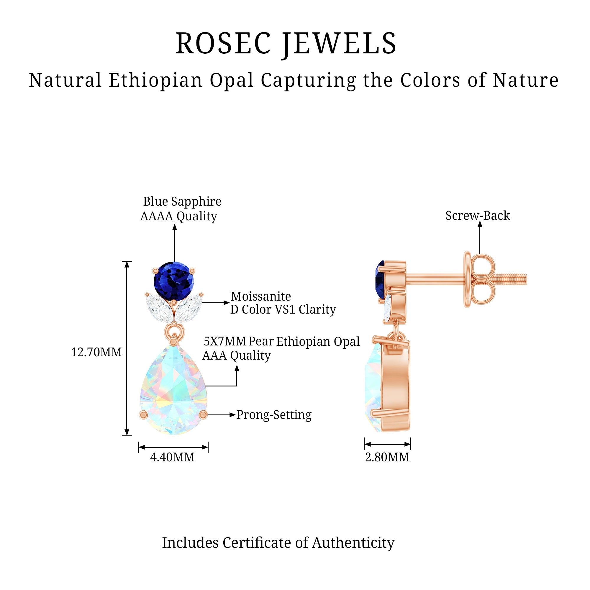 1.4 Carat Ethiopian Opal Teardrop Earrings with Lab Blue Sapphire