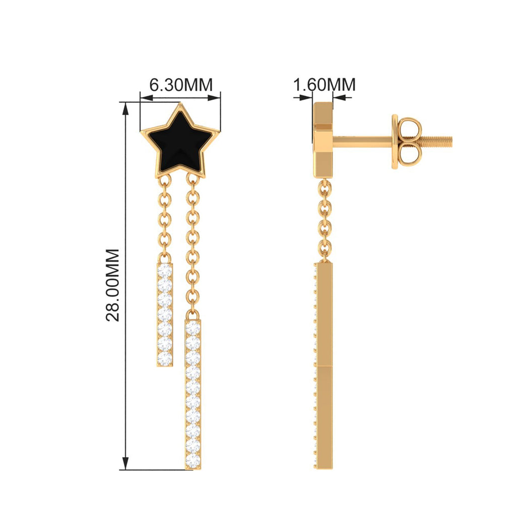Moissanite Chain Star Dangle Earrings with Black Enamel