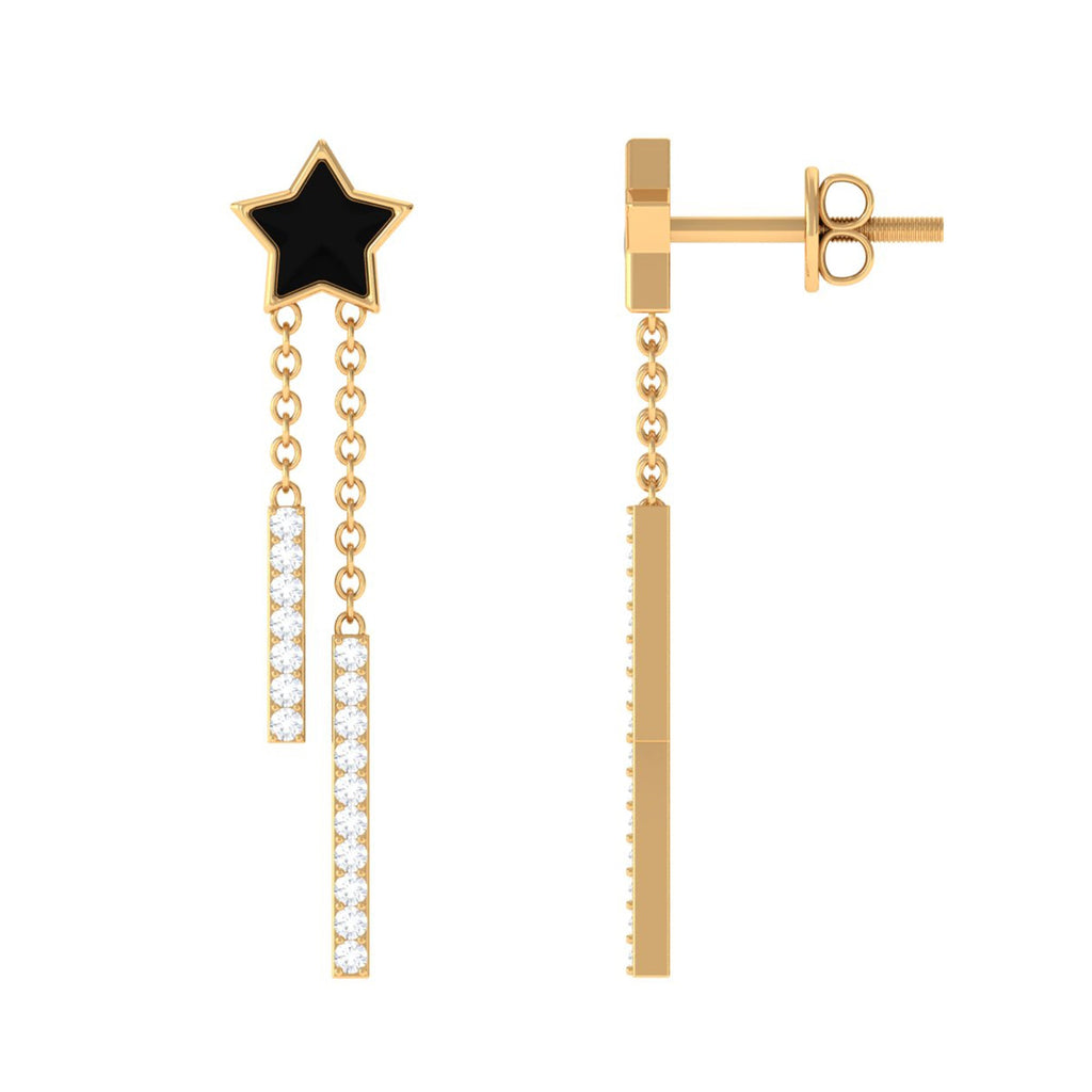 Moissanite Chain Star Dangle Earrings with Black Enamel
