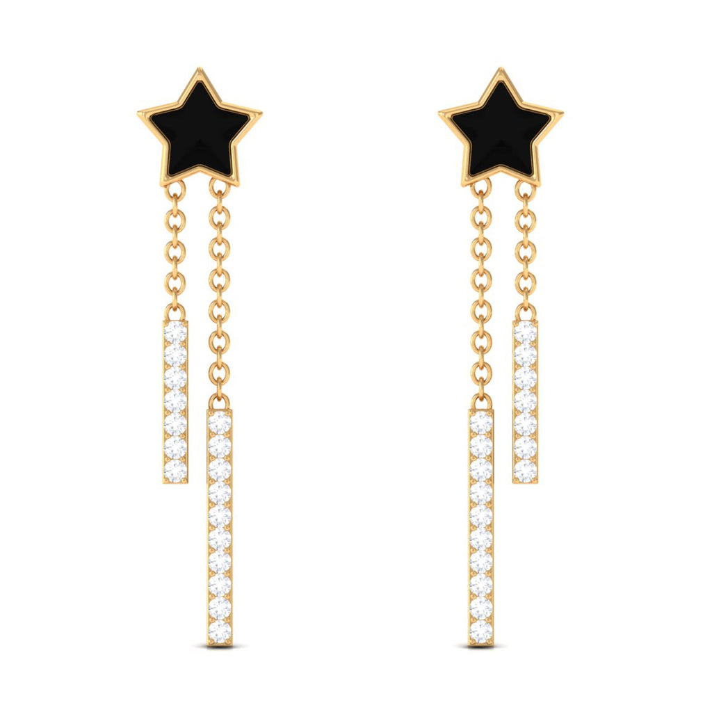 Moissanite Chain Star Dangle Earrings with Black Enamel