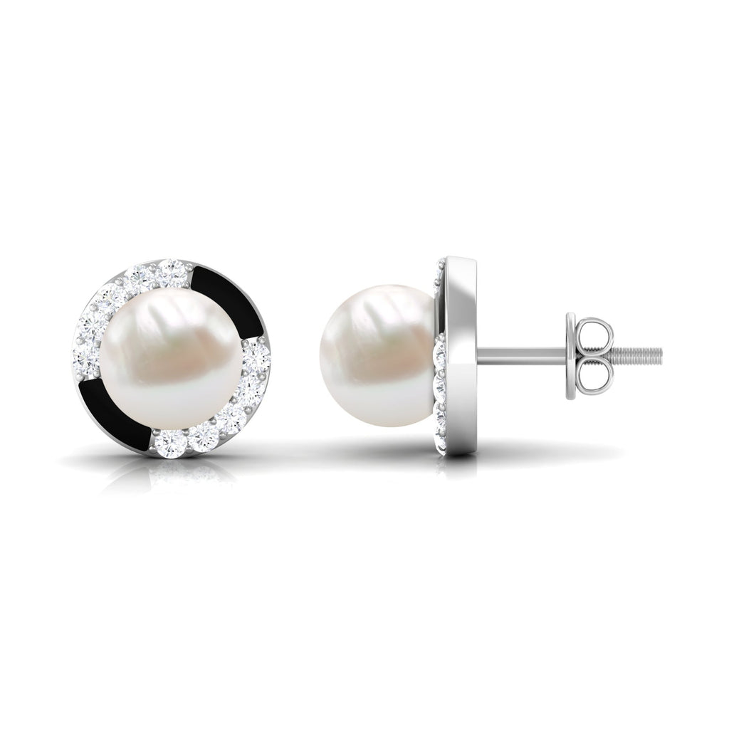 Classic Freshwater Pearl Stud Earrings with Diamond