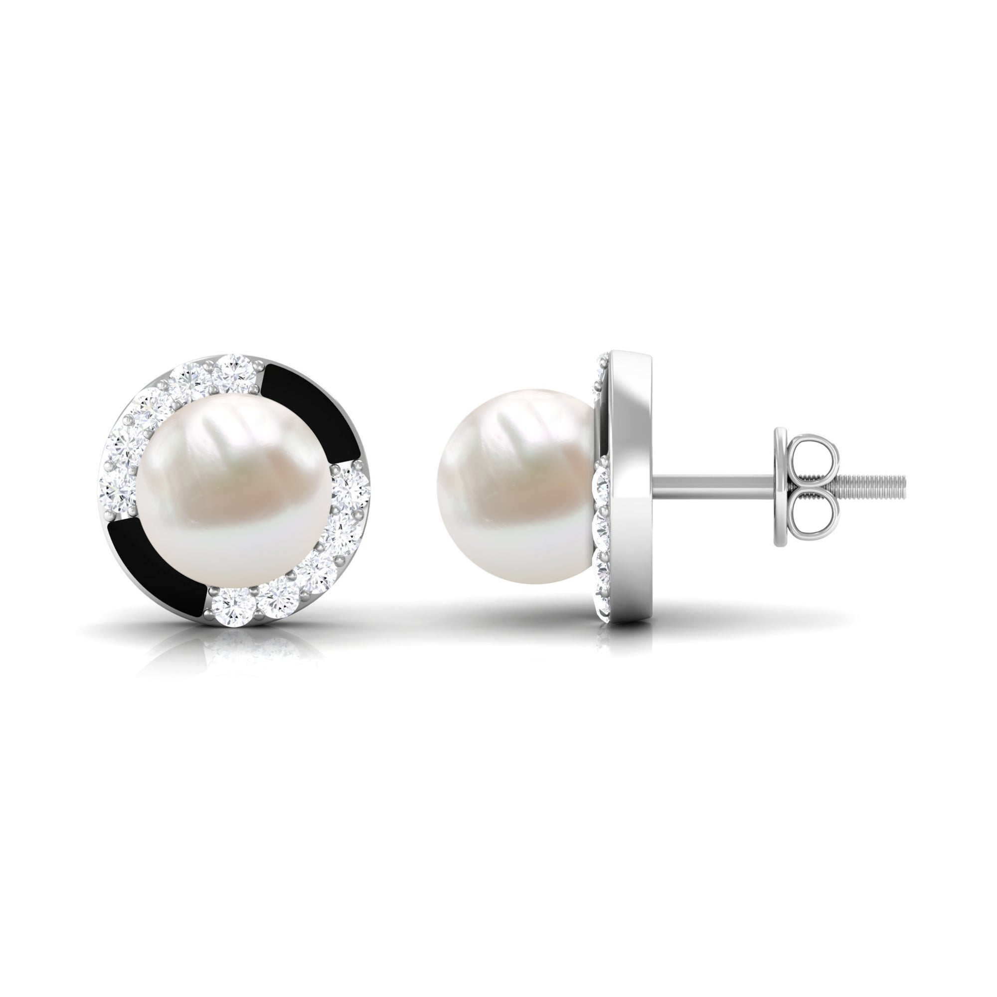 Classic Freshwater Pearl Stud Earrings with Diamond
