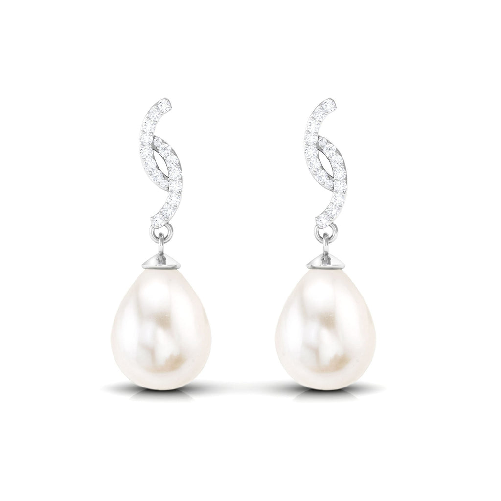 Freshwater Pearl Contemporary Drop Earring with Diamond