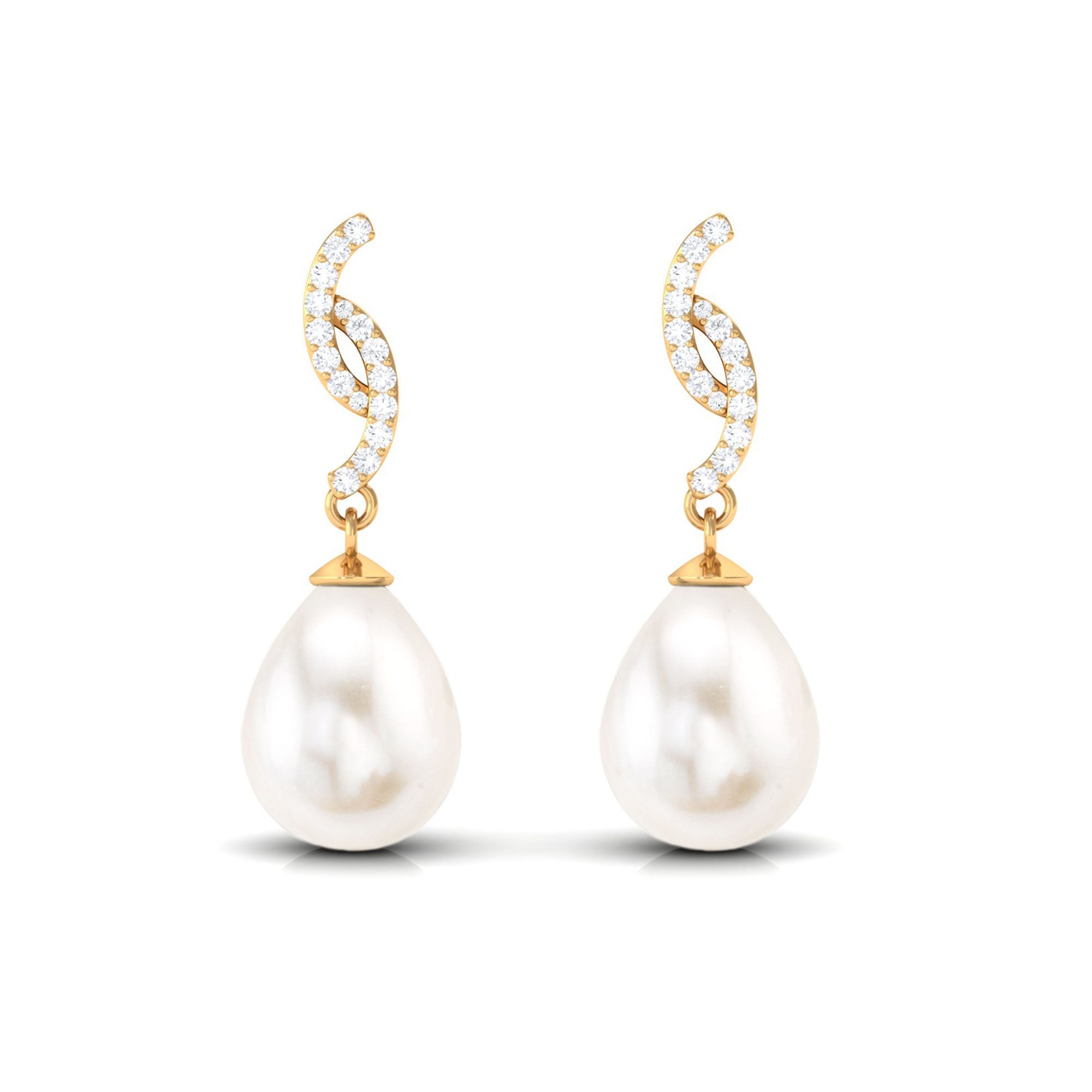 Freshwater Pearl Contemporary Drop Earring with Diamond