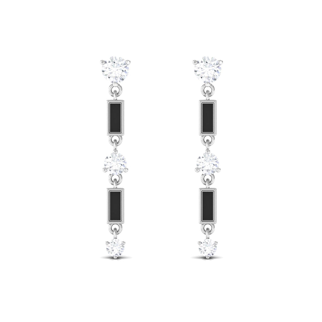 Moissanite Dangle Earrings with Black Enamel