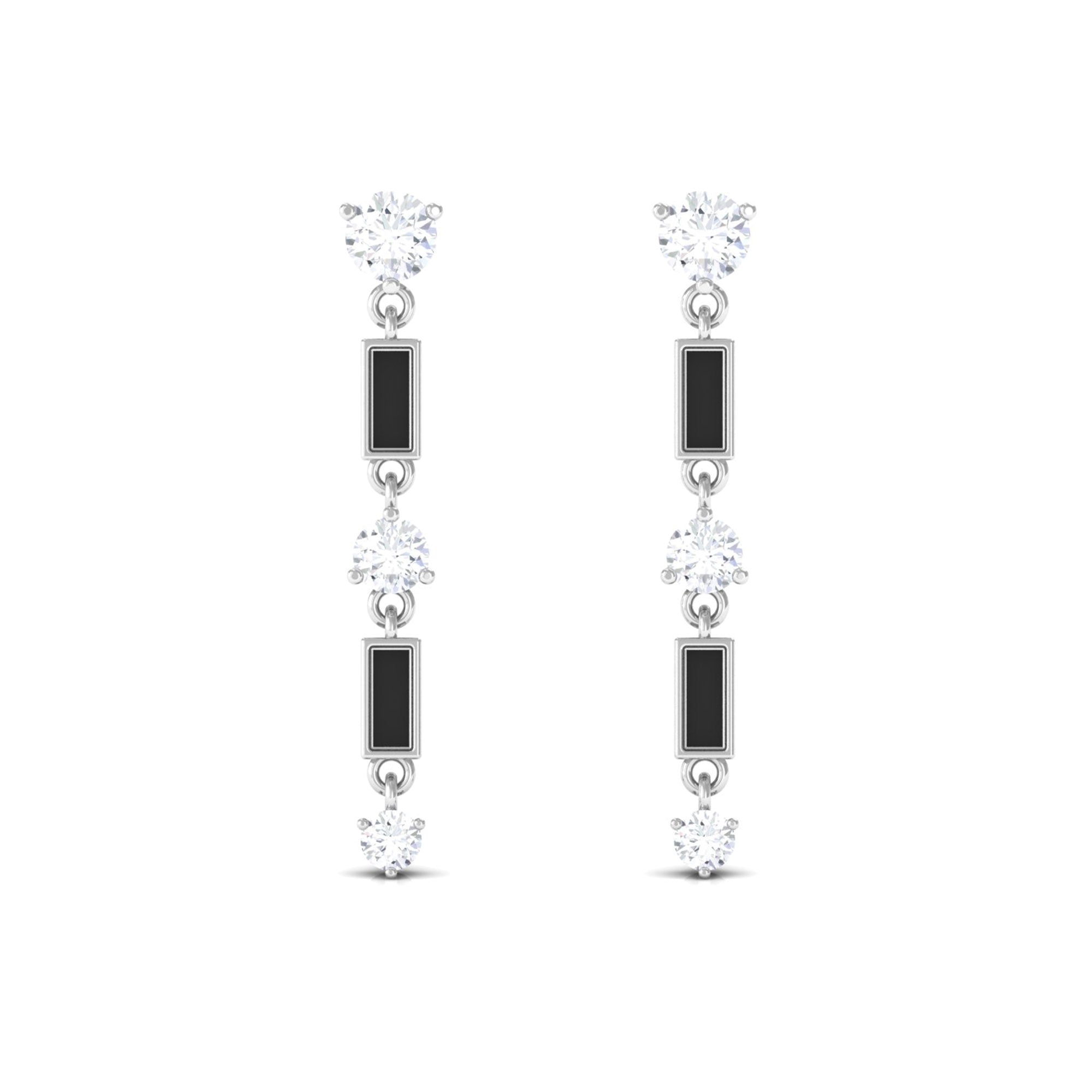 Moissanite Dangle Earrings with Black Enamel