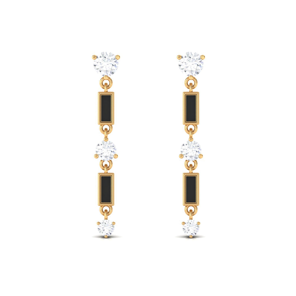 Moissanite Dangle Earrings with Black Enamel