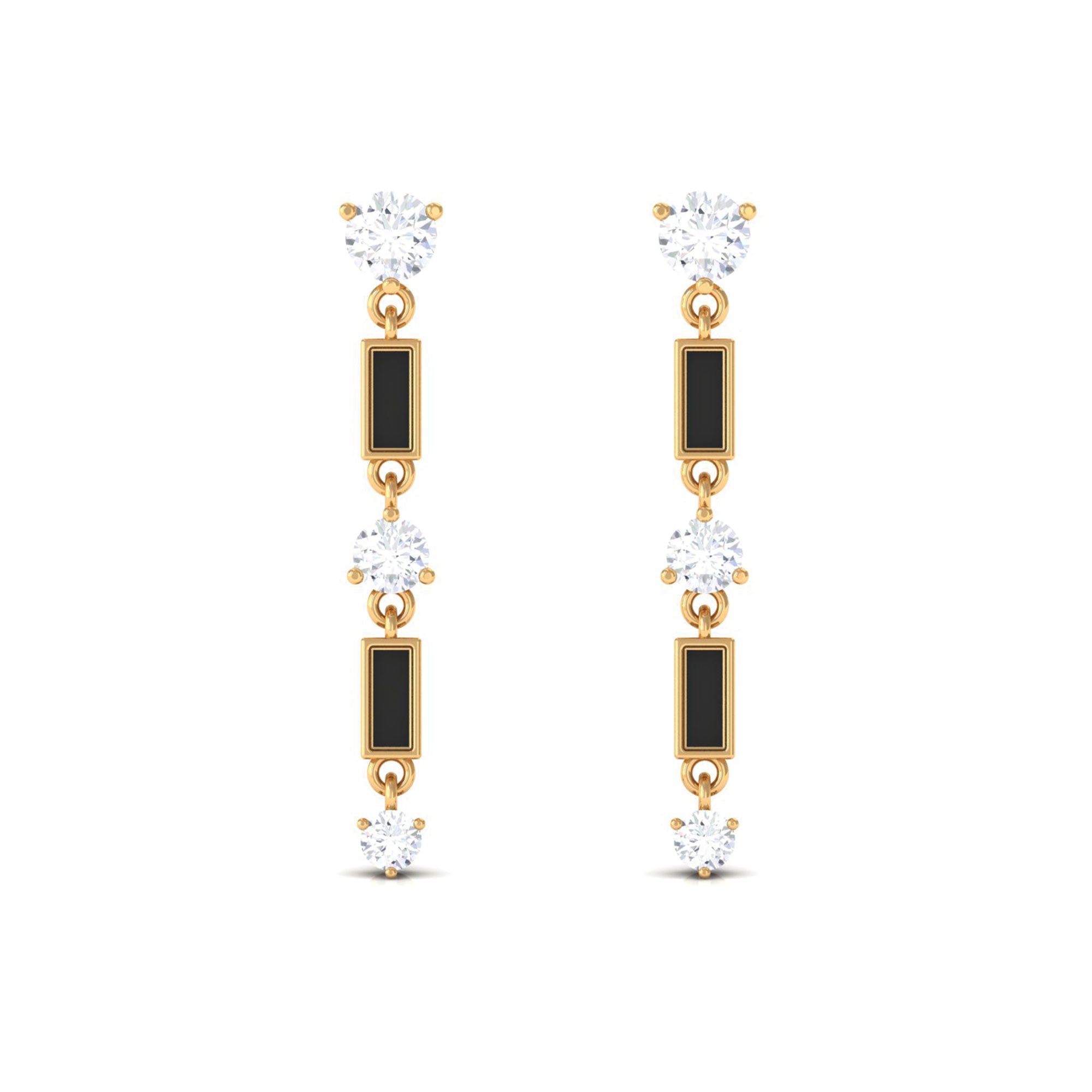 Moissanite Dangle Earrings with Black Enamel