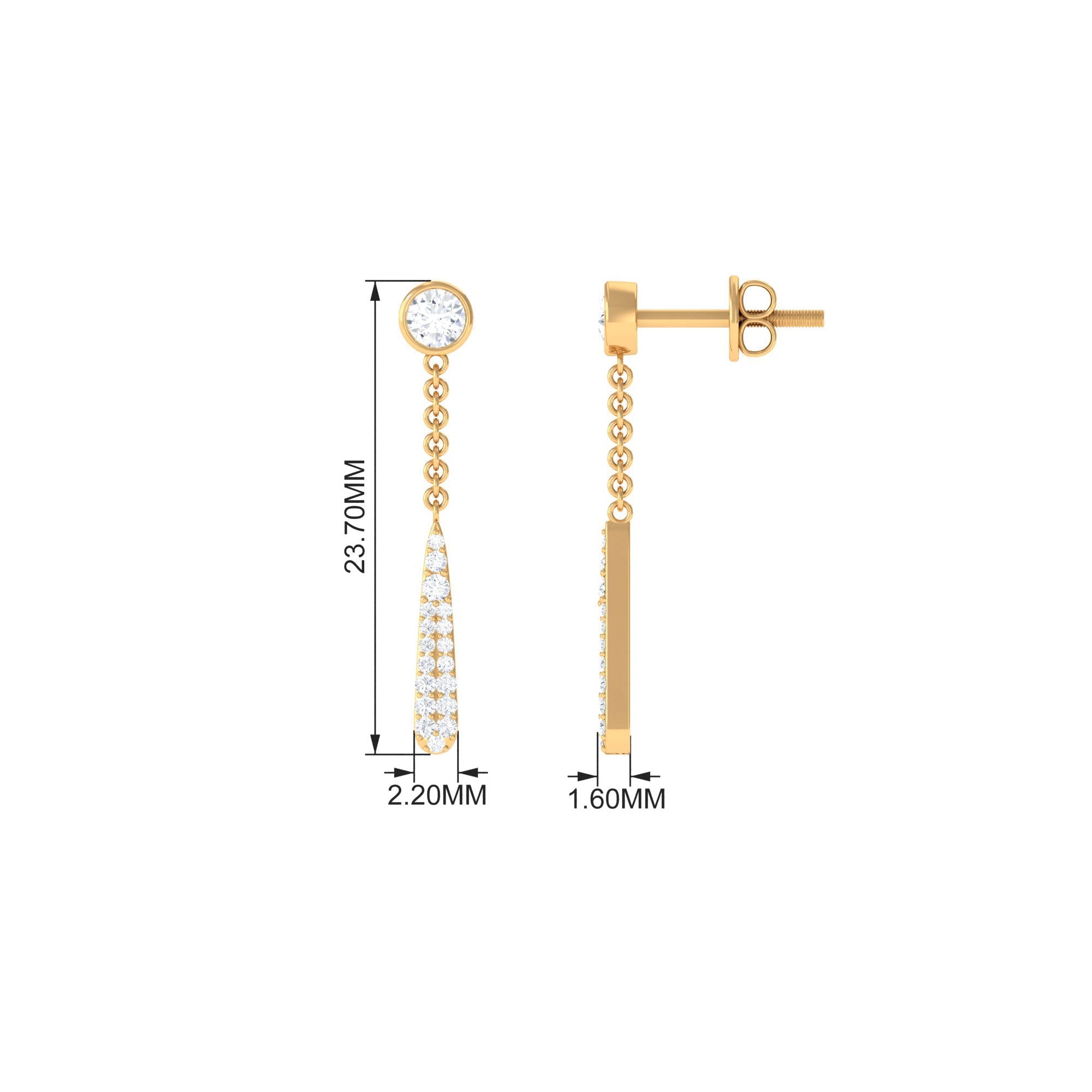 Certified Moissanite Chain Dangle Earrings with Screw Back