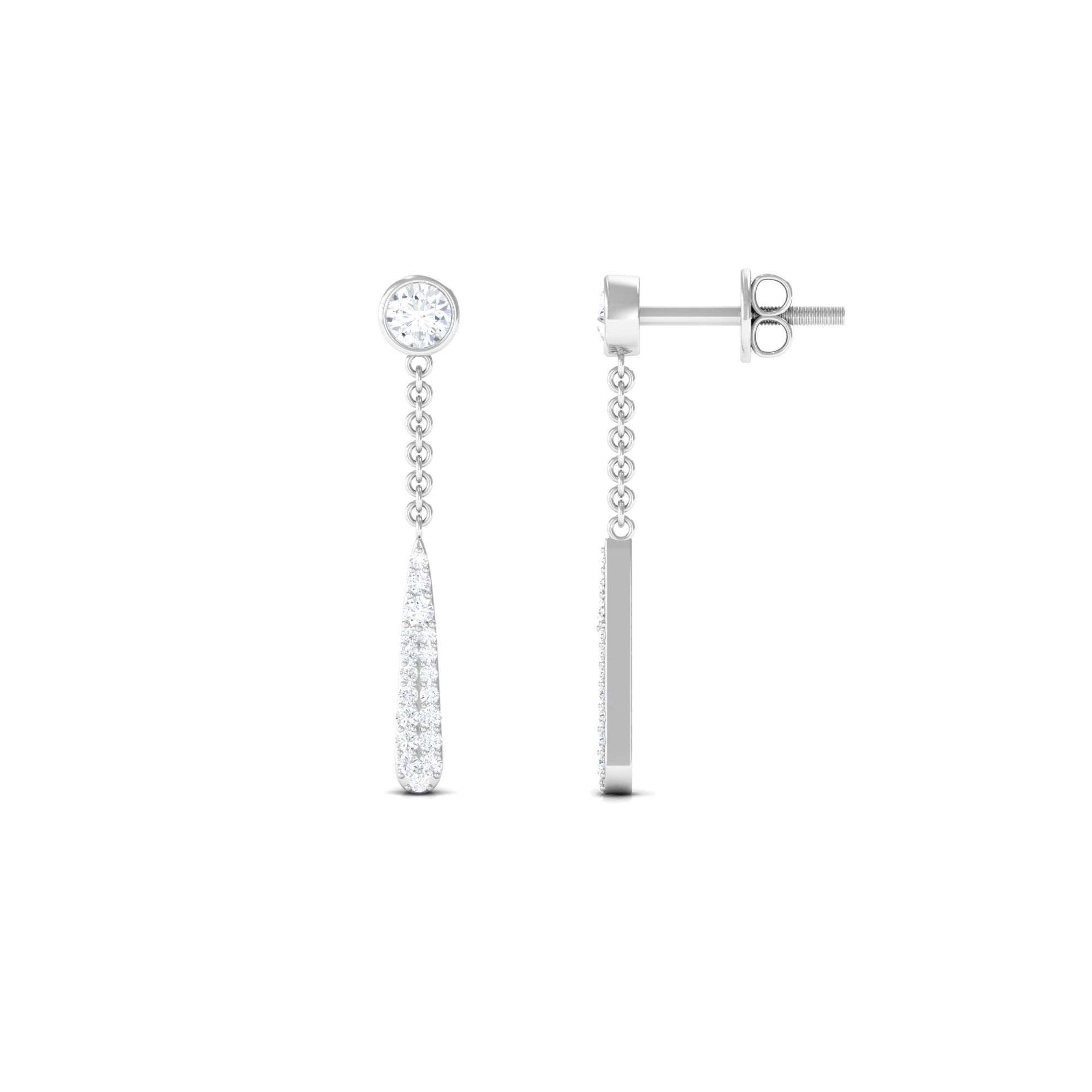 Certified Moissanite Chain Dangle Earrings with Screw Back